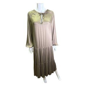 Neu Nomads Alka Dress Khaki Vegan Tencel Modal Long Sleeve Tiered Midi Small NWT